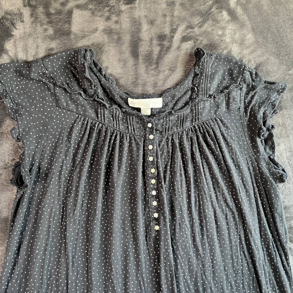 Eileen West Womens Nightgown XL Black Modal Polka Dot Ruffle Flutter Sleeve Soft - Picture 4 of 7